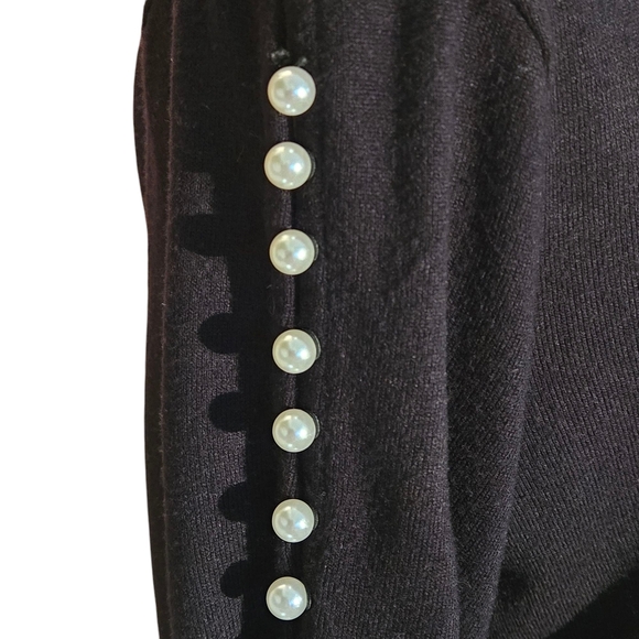 My Danielle Elegant Black Top with Pearl Accents Tie Sleeves Women size L - Picture 4 of 13